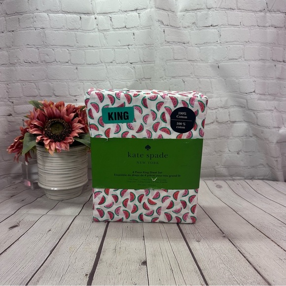 Kate Spade Watermelon Print Bedding Sheets - Pink and Green - Picture 1 of 5